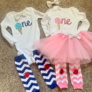 Boy/girl twin ice cream first birthday set